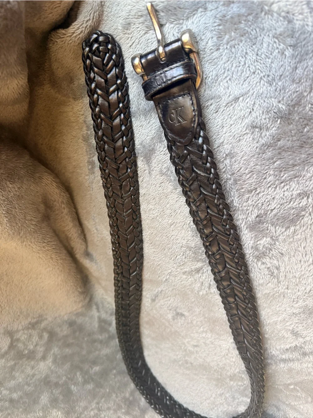 Calvin Klein Black Braided Leather Belt with Silver-Tone Buckle